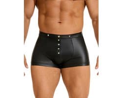 Zwarte sexy leren heren boxershorts - maat M/L - black sexy leather men boxers underwear -BDSM - clubwear heren ondergoed erotiek mannen boxer