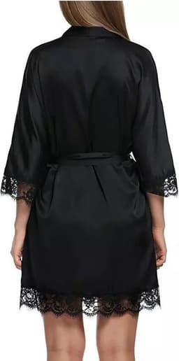 Sexy dames kimono - Zwart - Kant - Avondjas - Maat S/M - Satijnen badjas - — thumbnail 3