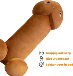 Zachte en grote penis piemel knuffel -  kussen - XL formaat (1 meter) - bruin — thumbnail 2