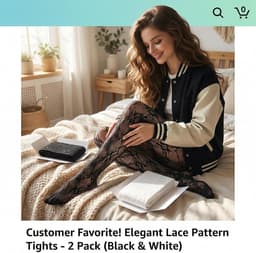 Panty met kant en bloemenmotief in wit en zwart - Uitgeholde panty met netstructuur - Lolita panty voor ballet, cosplay, feest - Elastisch en comfortabel — thumbnail 5