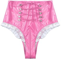 BamBella® Slip Onderbroek - Maat L/XL - Erotische Sexy BDSM Lingerie Dames - Roze rits ondergoed Datex mix latex en stof wetlook open kruis — thumbnail 8