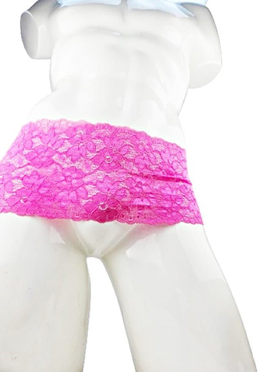 BamBella® Slip Roze open kruis kant voor mannen - L/XL - doorzichtig Erotische onderbroek Sexy Lingerie Heren - Zwart mannen ondergoed slip — afbeelding 1