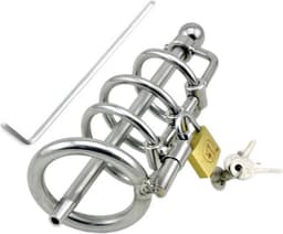 Nooitmeersaai - Chasity Cage - Peniskooi - Cock - Kuisheidskooi voor Mannen - Metaal - Ringen - Hangslot - Dilator — thumbnail 1