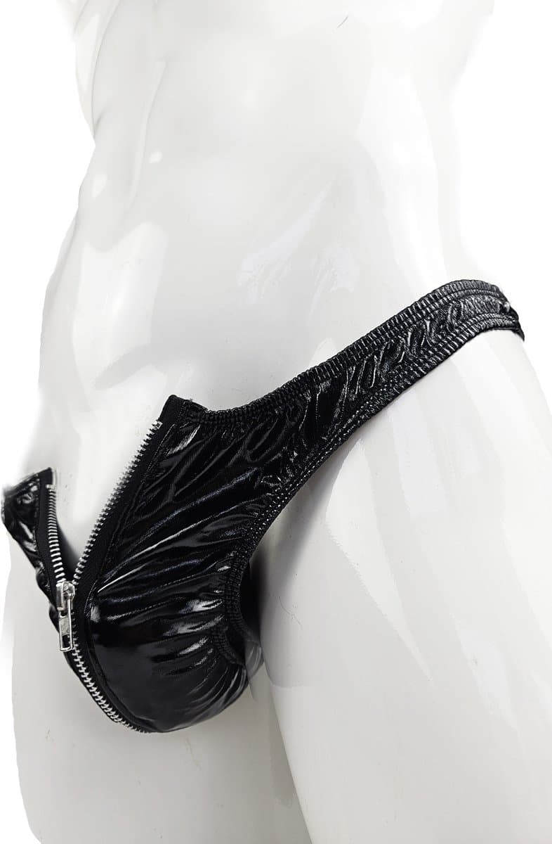 BamBella® - String Man - Maat L/XL - sexy Lingerie Heren -Open voorkant rits - Zwart mannen string — afbeelding 1
