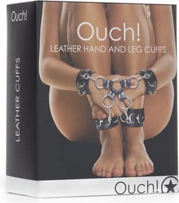 Ouch! Leren Hand en Enkelboeien Gekoppeld met Schakel Kruis – Zwart — thumbnail 3