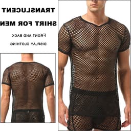 Korte Mouw Mesh T-Shirt voor Mannen | Fitted Muscle Top voor Zomer, Club en Workout | Sexy en Transparant Crop Top met Ronde Hals — thumbnail 7