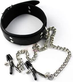 *** Bdsm Collar met tepelklemmen Bondage - Erotiek - Slave - Tepelklemmen - Lederen Ketting - Partner Sexy Rollespel - van Heble® *** — thumbnail 3