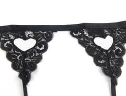Sexy Lingerie - 3-delige Luxe Erotische Lingerie Set - BH in Kanten Cups met Strikjes - Jarretel en String met hartvorm - Erotiek - Valentijnsdag - kleur Zwart - Plus size - Maat 3XL-4XL — thumbnail 11