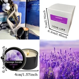 Massagekaars met lavendelgeur - Essentiële Olie Massagekaars - Hydraterend, Sensuele Ervaring met Schenktuit, Perfect voor Ontspannende Baden & Huidverzorging - Romantische Decoratie - Aromatherapie Kaars, Massageoliën voor stellen — thumbnail 10