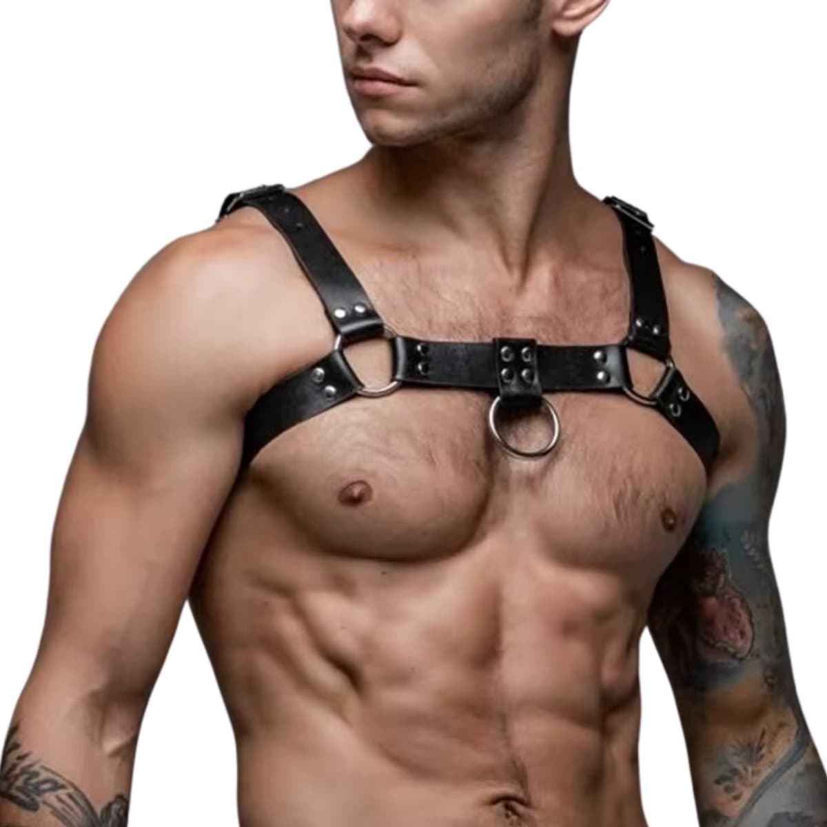 Sexy Heren Harnas Borst – Verstelbaar Bondage Harnas - Kunstleer met Ringen – One Size - Erotiek & Bondage - Riem Voor Mannen - BDSM Sex Toys — afbeelding 1