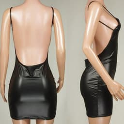 WiseGoods Luxe Latex Wetlook Jurkje Dames - Feest Jurkjes - Sexy Kleren Vrouwen - Party Kleding - Jurk - Disco Jurken - Zwart - L — thumbnail 2