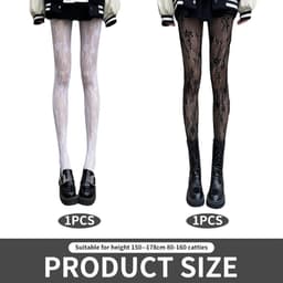 Panty met kant en bloemenmotief in wit en zwart - Uitgeholde panty met netstructuur - Lolita panty voor ballet, cosplay, feest - Elastisch en comfortabel — thumbnail 4