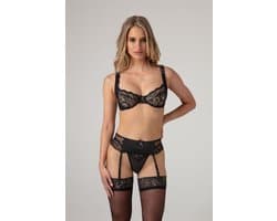Christine le Duc - 3 delige BH set - Lingerie Erotisch - Jarretelgordel - Marzia - Zwart - S/M