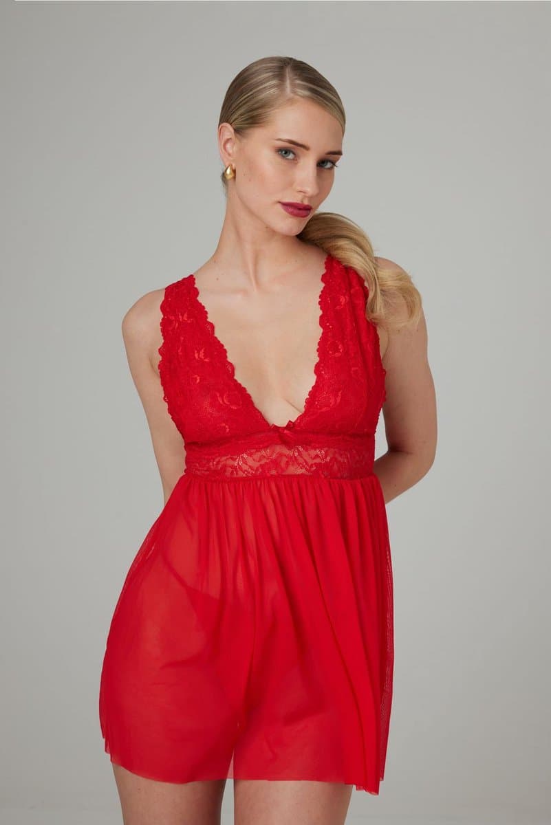 Christine le Duc - Babydoll & String - Lingerie Erotisch - Lieve - Rood — afbeelding 1