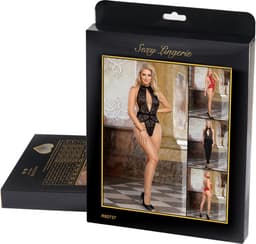 Sexy Lingerie - Erotische Zwarte Glamour Halter Body van Kant met open rug - Sexy Teddy - Kanten Body - Open Cups - Erotiek - Valentijnsdag - Kleur Zwart - Plus Size - Maat M-L — thumbnail 7