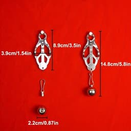 Oneay Tepelklemmen met Ketting – Verzwaarde Tepelklemmen met Bel – BDSM Lichaamsklemmen voor Vrouwen en Mannen – Niet-Piercing Body Sieraden – Verstelbare Nipple Clamps met Gewicht Ballen – Erotische Accessoires voor Stellen (Zilver) — thumbnail 2