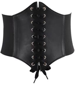 Sexy Vrouwen Corset - Elastisch - Body Shapewear - Kunst Lederen Korset met Veters - Hoge Taille Design - Dames Korset - Zwart - One Size — thumbnail 2