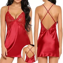 LOUZIR Satijnen nachtjurk- sexy lingerie- nachtjapon- Nachtkleding- rood — thumbnail 3