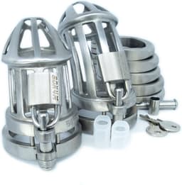 BON4MplusLarge Hinged RVS Kuisheidskooi voor Mannen Peniskooi Set BON4M Series Male Chastity Package in Stainless Steel — thumbnail 2