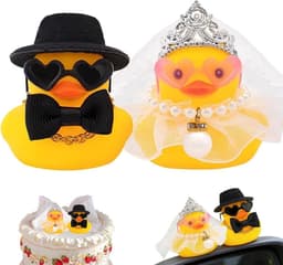 Rubberen Eendjes Bruidspaar - Badeendjes set - Bruiloft decoratie - Leuk cadeau - 5x5x2 cm - Bruid en Bruidegom — thumbnail 1