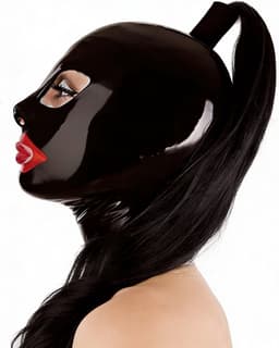 Fetisj latex masker met staart - One size voor XS, S en M - Sex masker - Seks BDSM - Rubber - 4MM dik - Extra staart functie voor controle — thumbnail 5