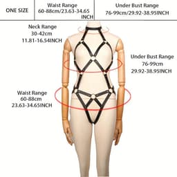 Oneay Leren harnas met bandjes, borstbandjes en halsband voor dames, sexy BDSM-lingerie, bondage set, sexy ondergoed, gothic kleding, one size fits all — thumbnail 2