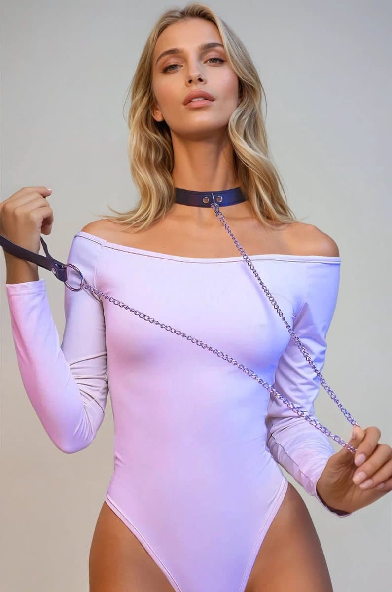 Halsband Zwart Leer met Ketting Riem - Bondage Collar met Leash - BDSM Halsband Accessoire - Verstelbare Leather Collar - One Size - Fetish Accessoire - La Nuita — afbeelding 1