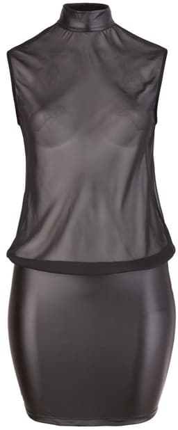 Cottelli Plus Size – Sexy Licht Transparante Mini Jurk met Brede Wetlook Ondergedeelte – Maat 3XL - Zwart — thumbnail 2