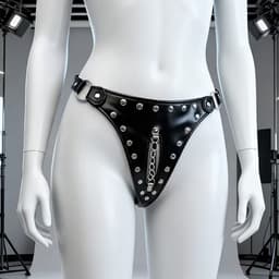 Sexy PU-Lederen Kuisheidsgordel G-String met Studs en Ketting - Verstelbare BDSM Lingerie Vrouwen - One Size SM Harnas — thumbnail 1