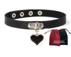 Choker met hart zwart – Gothic PU-leer Halsketting – Verstelbaar – Geschikt voor 40 cm hals