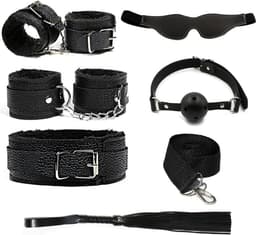 Sex Toys voor Koppels - 7 Delen Set - SM Pakket - Bondage - Vastbinden - Kit - Startset - Handboeien - Zwart BDSM — thumbnail 1