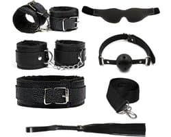 Sex Toys voor Koppels - 7 Delen Set - SM Pakket - Bondage - Vastbinden - Kit - Startset - Handboeien - Zwart BDSM