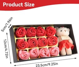 12 Rozen Zeep Bloemen Gift Set voor Vrouwen - Romantisch Valentijnsdag Cadeau met Pluche Beer — thumbnail 4