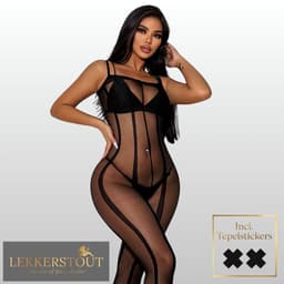 Plus Size Transparante Bodystocking met Open Kruis - Zwart - Erotische Lingerie - One Size L-XL (40-42) | LS031 — thumbnail 3