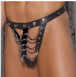 BamBella ® - String - Maat Onesize S M L - Zwart SM kleding Veter sluiting nep leer BDSM erotische heren kleding ondergoed lingerie onderbroek zwart — thumbnail 1