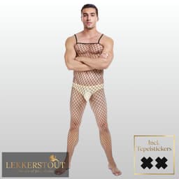 Heren Visnet Bodystocking - Open Kruis - Sexy Herenlingerie - One Size S-L (46-50) | LS140 — thumbnail 2