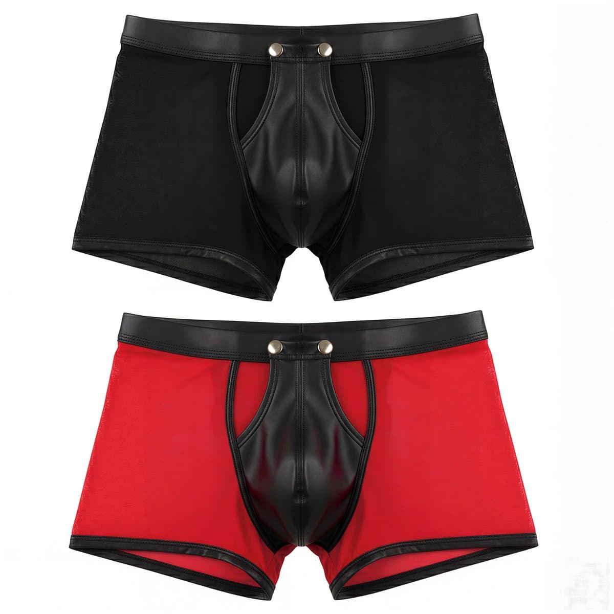 LekkerStout 2-Pack Heren Boxershorts met Open Kruis - Laklook en Mesh - Zwart/Rood - Maat M | LS266 — afbeelding 1