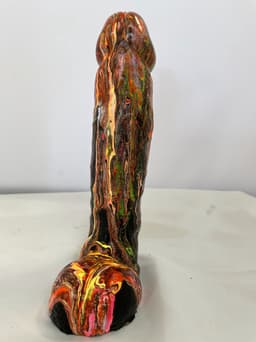 Handbeschilderde Piemelkunst van Keramiek Gips – Uniek Kunstobject – 18,5 cm – Cadeau & Decoratie - zwart/neon — thumbnail 2