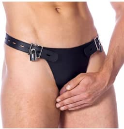 Rimba - Leren Kuisheidsgordel - Kuisheidsslip - Chastity - Met Twee Hangsloten — thumbnail 1