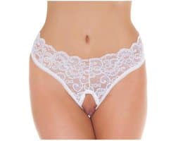 Amorable - Kanten Slipje Met Open Kruis - Wit - One Size