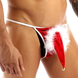 Kerst string-Kerstlingerie-Heren-Mannen-Sexy-Opwindend-Rood-Belletje-Wit-Erotisch-Goedkoop — thumbnail 2
