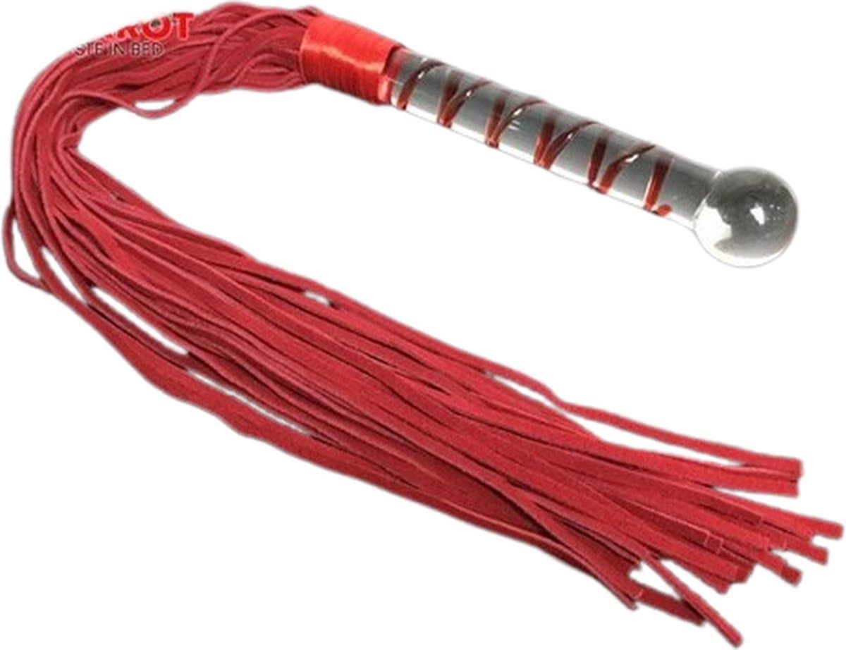 BDSM Zweep met dildo - Leder en glas - Handvat 21 CM - Multi-tail — afbeelding 1