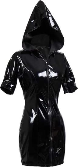 Porno erotiek jurk vrouwen - Latex wetlook - PVC Leder - Met capuchon - RedParrot - Mini jurk erotisch - Ritssluiting voorzijde — thumbnail 1