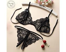 Kanten Lingerie Open kruis Zwart L Sexy Hot Erotische Set Vrouwen Kant Transparante Lingerie Sexy Kostuums Nachtkleding Babydoll Open Cup Beha Lenceria