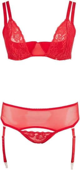 Cottelli Collection 3 Delige Bh-Set Met Kwart Cups - Rood — thumbnail 1