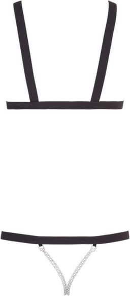 Bad Kitty – Strap body riem harnas met dubbele metalen kruis ketting - Zwart — thumbnail 3