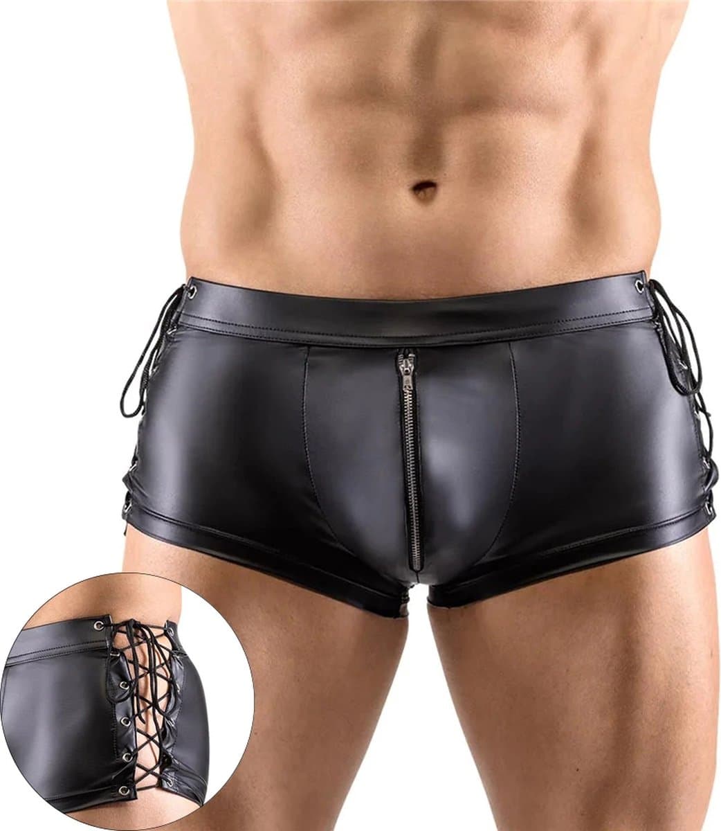 Boxer-Latex-Heren-Opwindend-Touwtjes-Rits-Erotisch-Zwart-Goedkoop — afbeelding 1