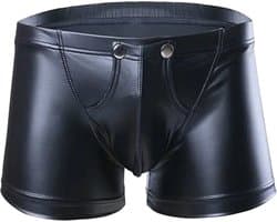 LekkerStout PU Lederen Boxershort - Open Kruis - Zwart - Sexy Herenondergoed | XL | ( LS154 )