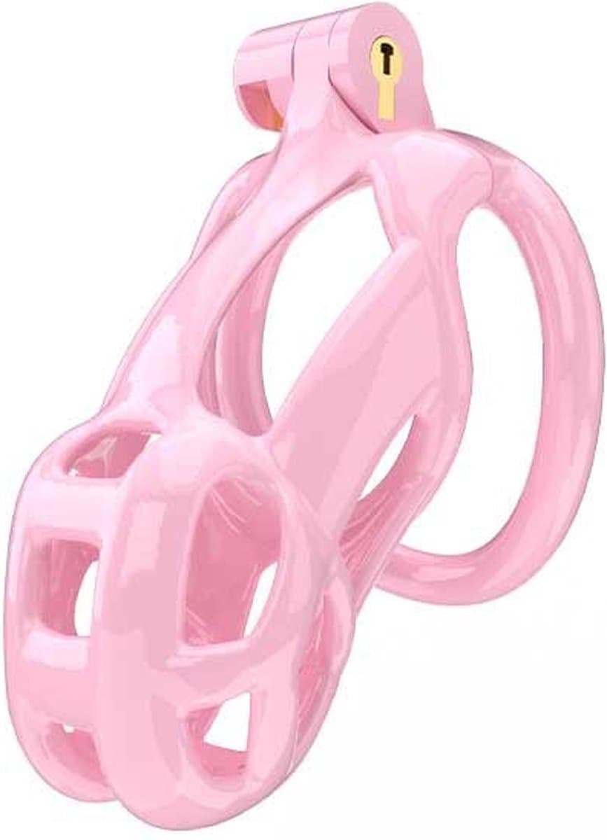 Peniskooi Roze - Cock cage - Chastity Cage - Kunststof Peniskooi - Kuisheidskooi voor Mannen - Peniskooi met 5 Maten Penisringen - Peniskooi Roze Maat S - Ø3.9 x 8.5 cm — afbeelding 1