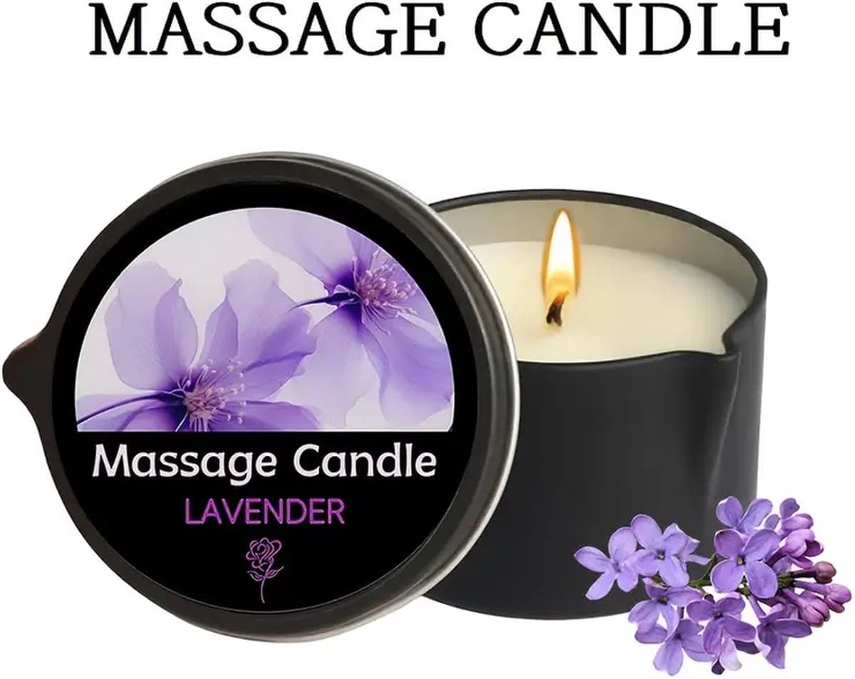 Massagekaars met lavendelgeur - Essentiële Olie Massagekaars - Hydraterend, Sensuele Ervaring met Schenktuit, Perfect voor Ontspannende Baden & Huidverzorging - Romantische Decoratie - Aromatherapie Kaars, Massageoliën voor stellen — afbeelding 1